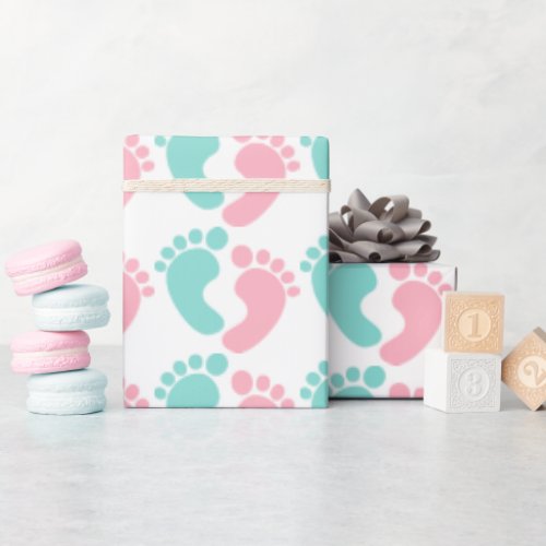 Tiny Footprints Baby Reveal Shower Party Wrapping Paper