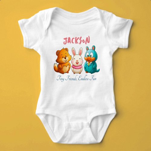 Tiny Friends Endless Fun Custom Name Baby Bodysuit