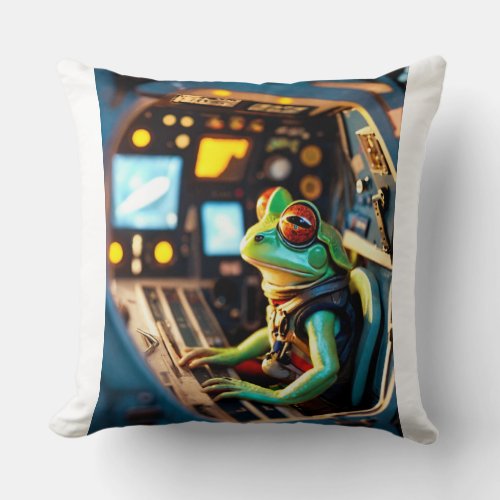 Tiny Frog Commander Takes Control Inside space  Throw Pillow