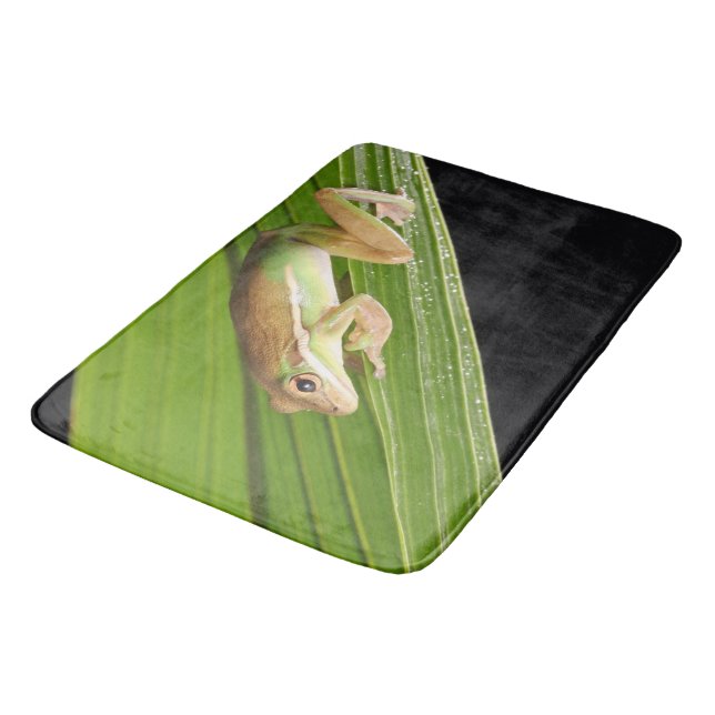 Tiny Frog On A Leaf Shower Curtain Bath Mat (Angled)