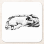 Tiny Gallery: Bedtime Terrier Dots Square Paper Coaster