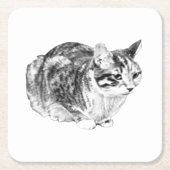 Tiny Gallery: Tabby on Cushion Square Paper Coaster (Front)