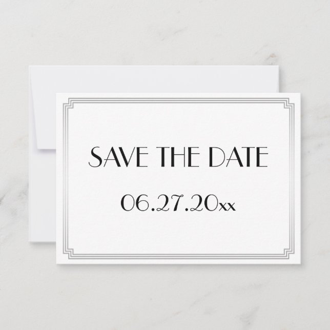 Tiny Gatsby Art Deco Silver Wedding Save The Date (Front)
