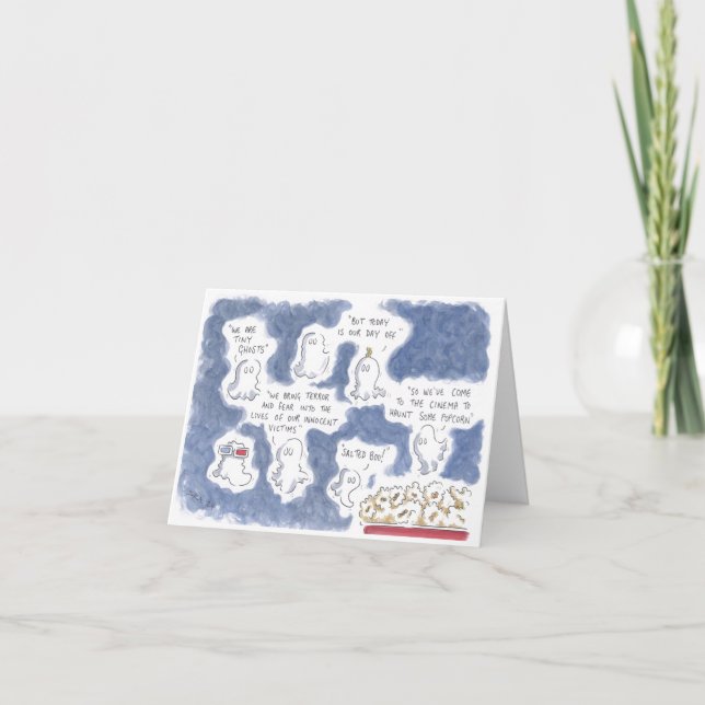 Tiny Ghosts Go To The Cinema Greetings Card (Front)