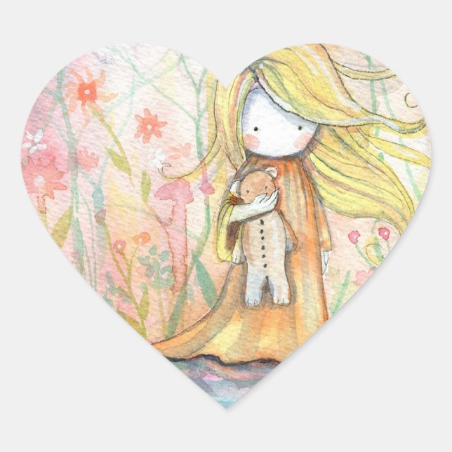 Tiny Girl and Her Teddy Bear Stickers (Front)
