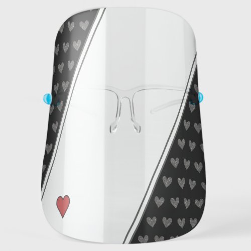 Tiny Glitter Hearts Pattern Silver Black Cute Glam Face Shield