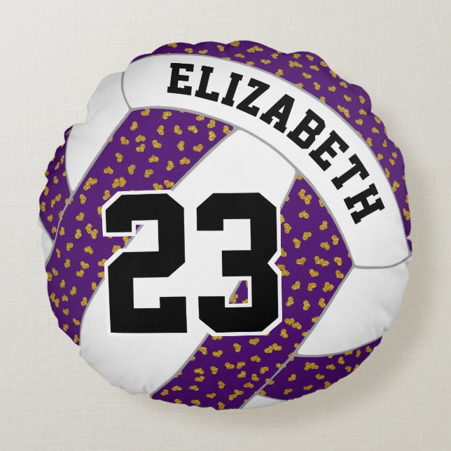 tiny glittery hearts women's volleyball ANY color Round Pillow (Front)