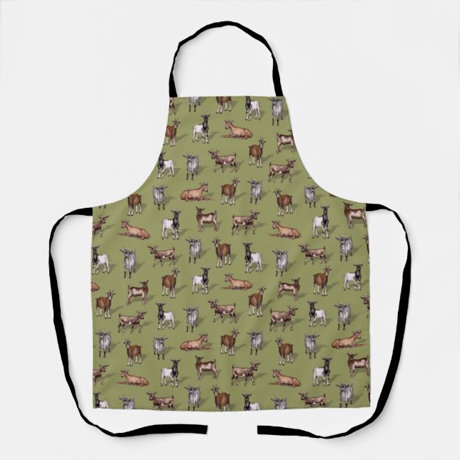 Tiny Goats on Green - Goat Herd Pattern Apron (Front)