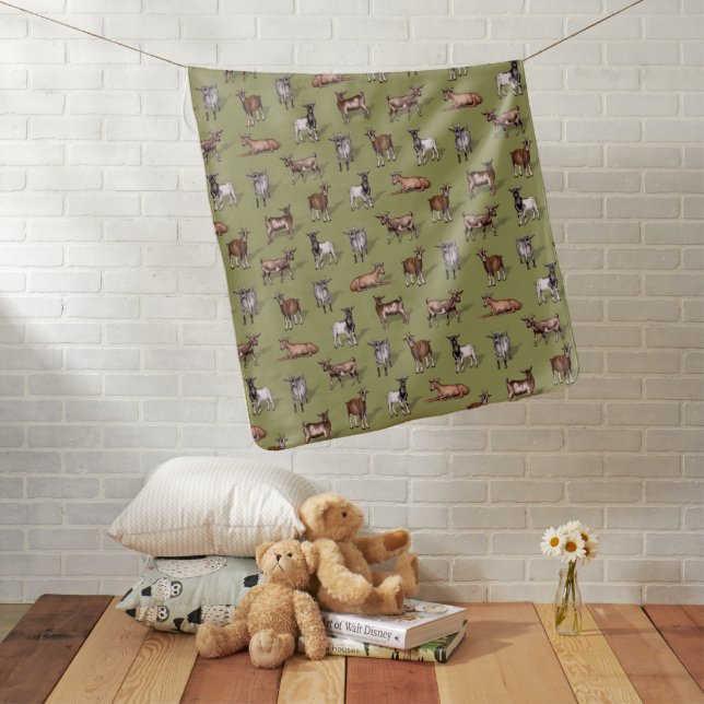 Tiny Goats on Green - Goat Herd Pattern Baby Blanket (In Situ)