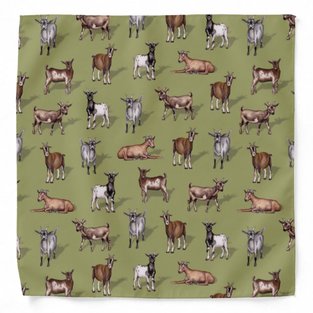 Tiny Goats on Green - Goat Herd Pattern Bandana (Front)