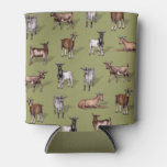 Tiny Goats on Green - Goat Herd Pattern Can Cooler