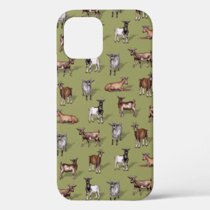 Tiny Goats on Green - Goat Herd Pattern iPhone 12 Case