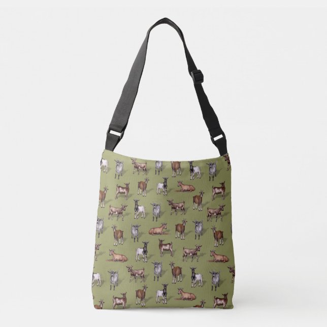 Tiny Goats on Green - Goat Herd Pattern Crossbody Bag (Front)