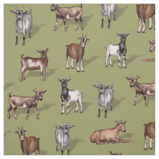 Tiny Goats on Green - Goat Herd Pattern Fabric