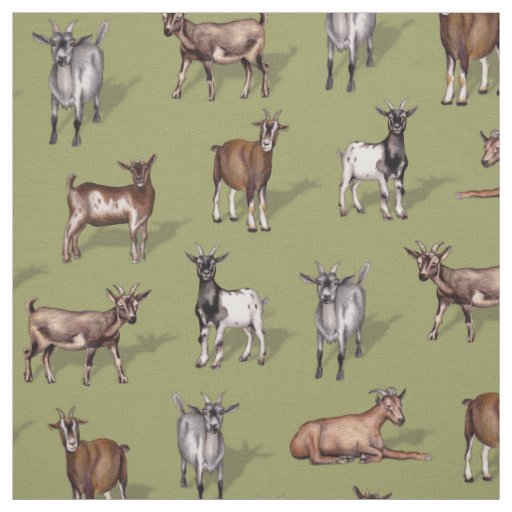 Tiny Goats on Green - Goat Herd Pattern Fabric