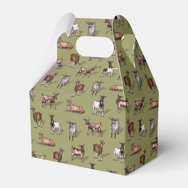 Tiny Goats on Green - Goat Herd Pattern Favor Boxes (Front Side)