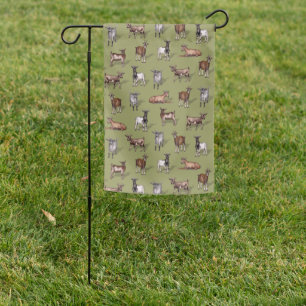 Tiny Goats on Green - Goat Herd Pattern Garden Flag