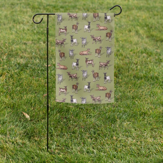 Tiny Goats on Green - Goat Herd Pattern Garden Flag (In SItu)