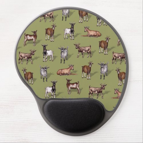 Tiny Goats on Green _ Goat Herd Pattern Gel Mouse Pad