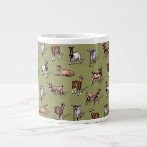 Tiny Goats on Green _ Goat Herd Pattern Giant Coffee Mug