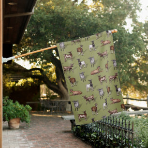 Tiny Goats on Green - Goat Herd Pattern House Flag