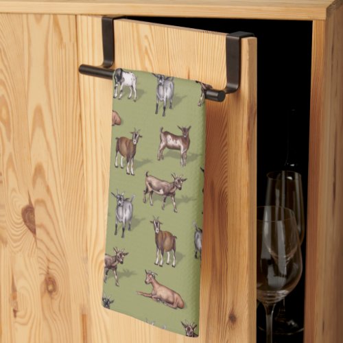 Tiny Goats on Green _ Goat Herd Pattern Kitchen Towel