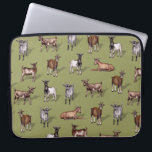 Tiny Goats on Green - Goat Herd Pattern Laptop Sleeve<br><div class="desc">This laptop sleeve has a herd of tiny goats in all different colors on a muted green background.</div>