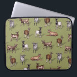Tiny Goats on Green - Goat Herd Pattern Laptop Sleeve<br><div class="desc">This laptop sleeve has a herd of tiny goats in all different colors on a muted green background.</div>