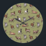 Tiny Goats on Green - Goat Herd Pattern Large Clock<br><div class="desc">This wall clock features a herd of tiny goats in all different colors on a muted green background.</div>