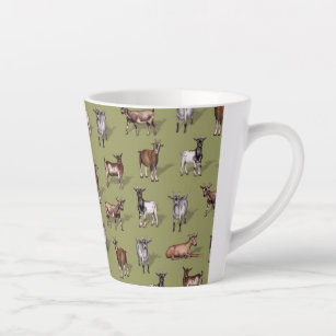 Tiny Goats on Green - Goat Herd Pattern Latte Mug
