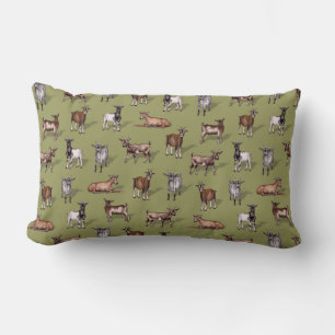 Tiny Goats on Green - Goat Herd Pattern Lumbar Pillow