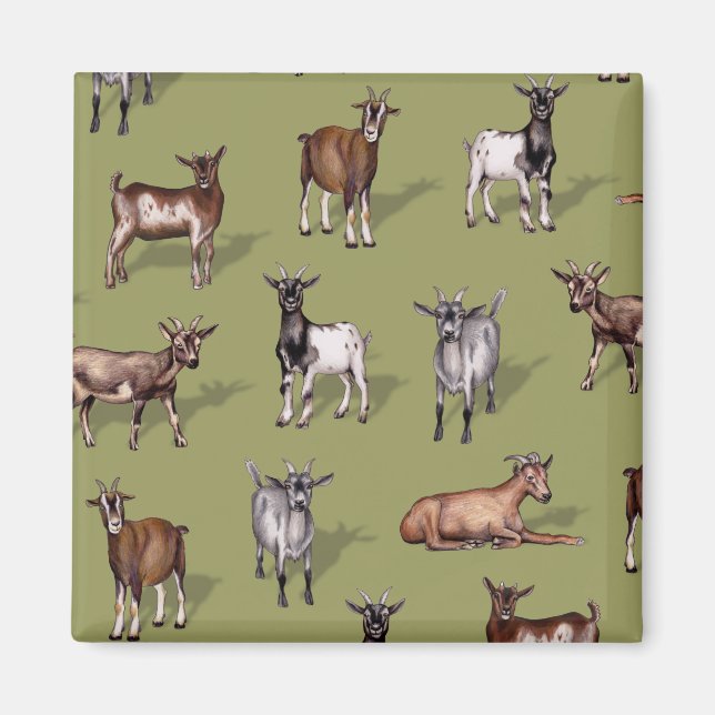 Tiny Goats on Green - Goat Herd Pattern Magnet (Front)