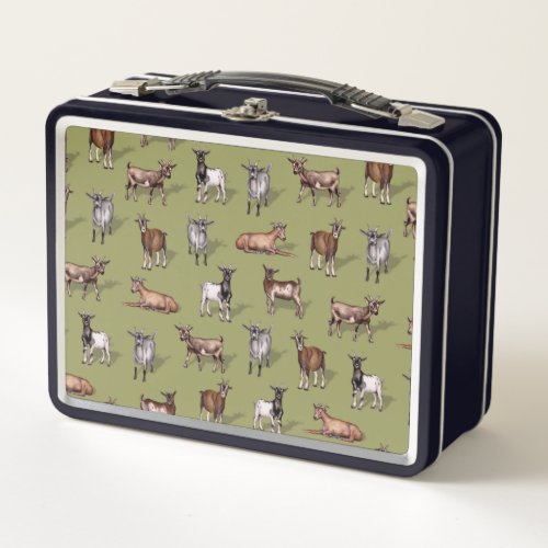 Tiny Goats on Green _ Goat Herd Pattern Metal Lunch Box