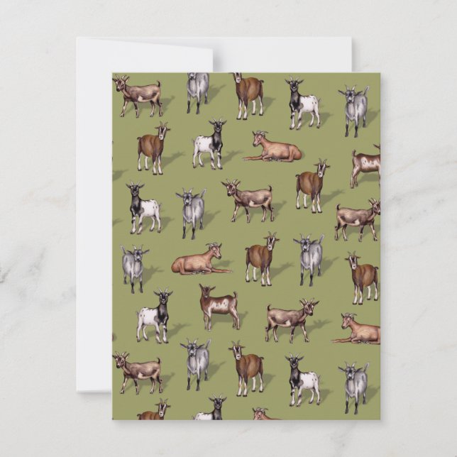 Tiny Goats on Green - Goat Herd Pattern Note Card (Front)