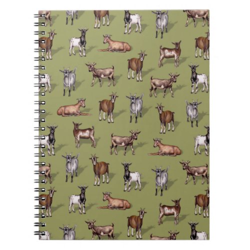 Tiny Goats on Green _ Goat Herd Pattern Notebook