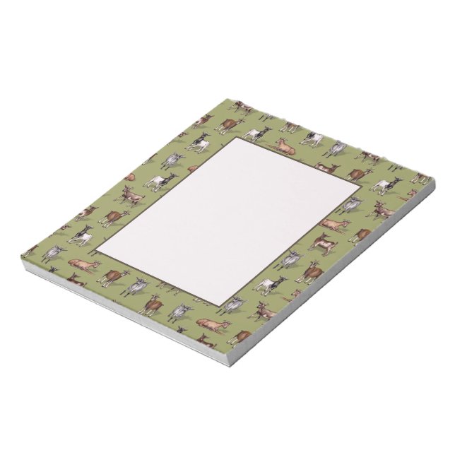 Tiny Goats on Green - Goat Herd Pattern Notepad (Rotated)