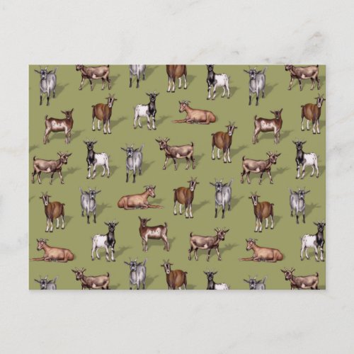 Tiny Goats on Green _ Goat Herd Pattern Postcard