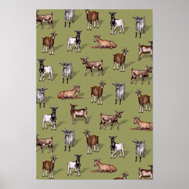 Tiny Goats on Green - Goat Herd Pattern Poster (Front)