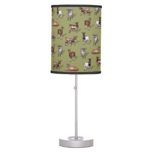 Tiny Goats on Green - Goat Herd Pattern Table Lamp