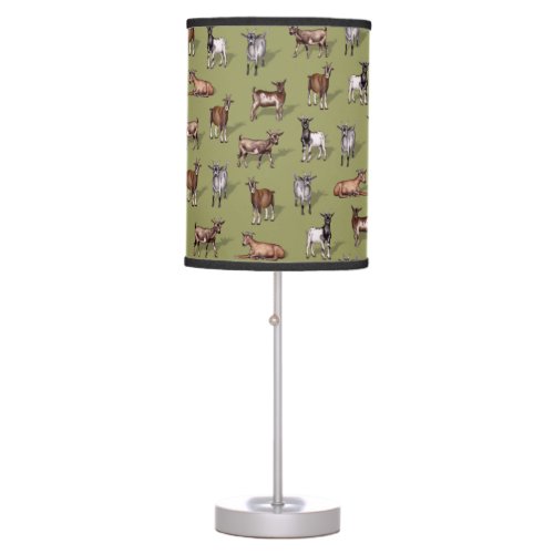 Tiny Goats on Green _ Goat Herd Pattern Table Lamp