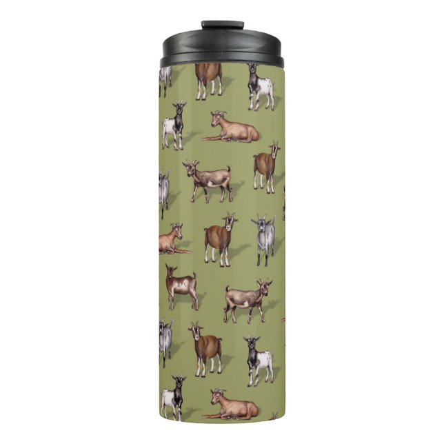 Tiny Goats on Green - Goat Herd Pattern Thermal Tumbler (Front)