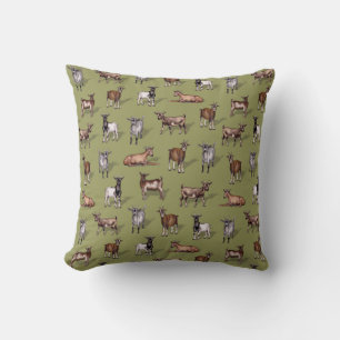 Tiny Goats on Green - Goat Herd Pattern Throw Pillow