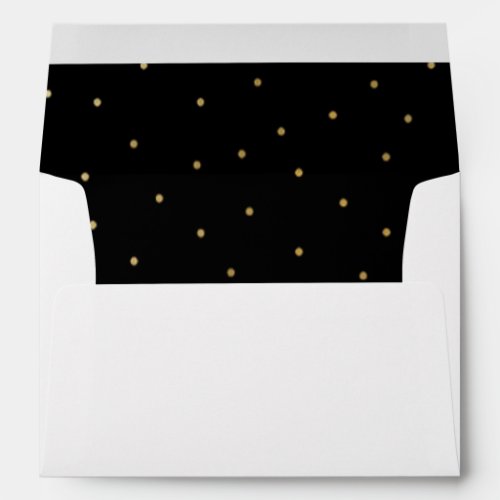 Tiny Gold Polka Dots on Black Lined Envelope