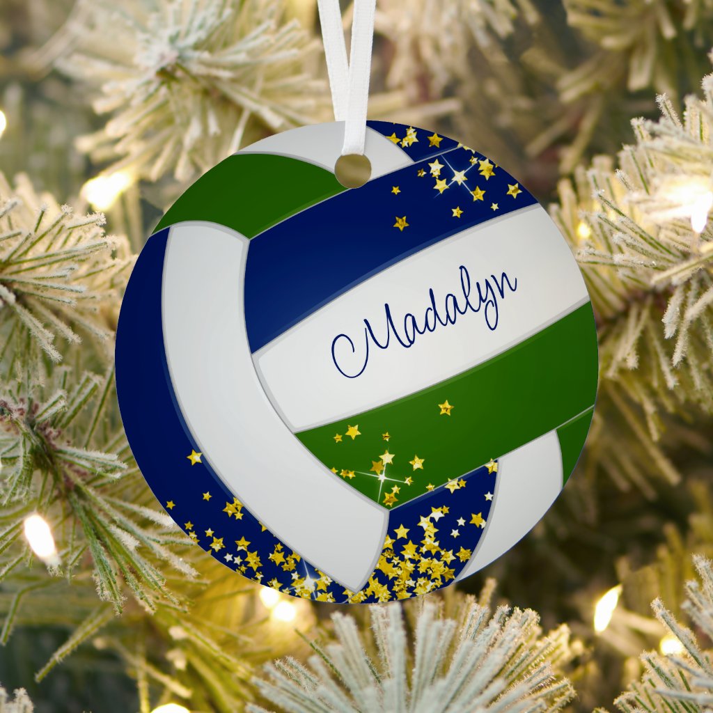 tiny gold stars blue green volleyball ornament