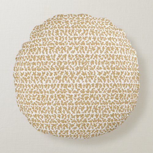 Tiny gold white leaves pattern round pillow