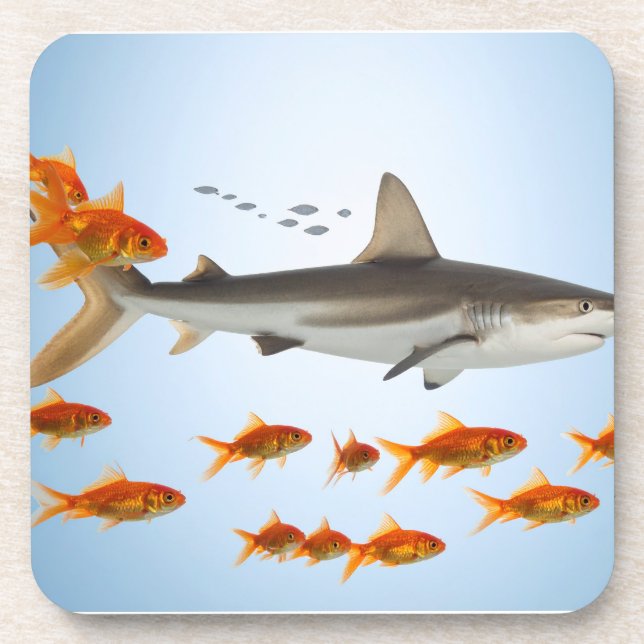“Tiny Goldfish, Big Shark Energy” Beverage Coaster (Front)