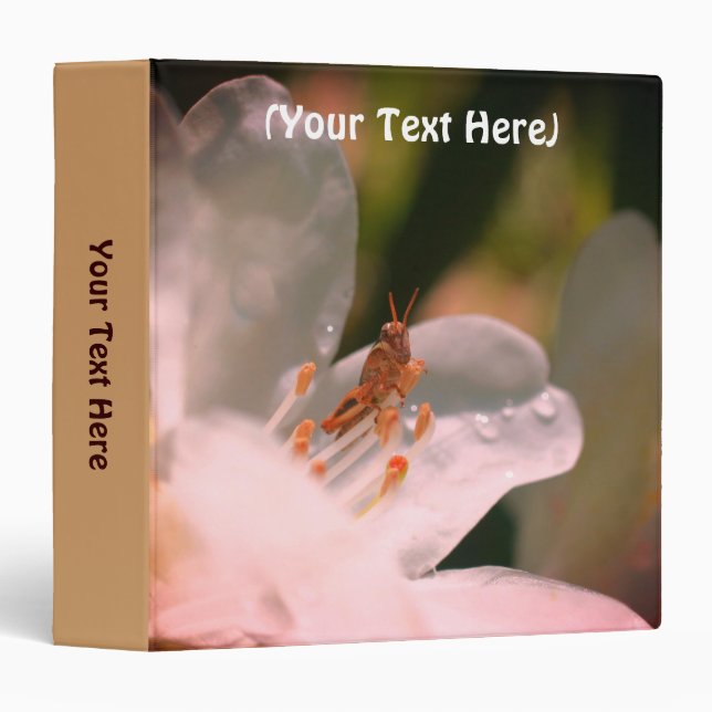 Tiny Grasshopper On Azalea Flower Personalized 3 Ring Binder (Front/Spine)
