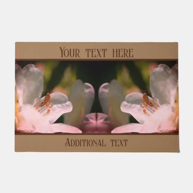 Tiny Grasshopper On Azalea Flower Personalized   Doormat (Front)