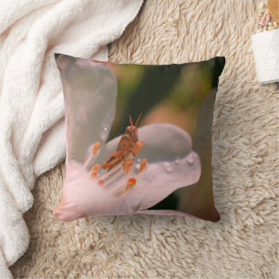 Tiny Grasshopper On White Azalea Flower Throw Pillow