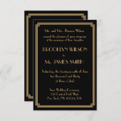 Tiny Great Gatsby Art Deco Black Wedding Invites (Front/Back)